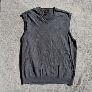 Greg Norman Tasso Elba V-Neck Sweater Vest Mens Large Gray Golf Shark Logo